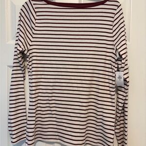 Old Navy Women's Long-Sleeve Boatneck Stripe Top - White & Burgundy